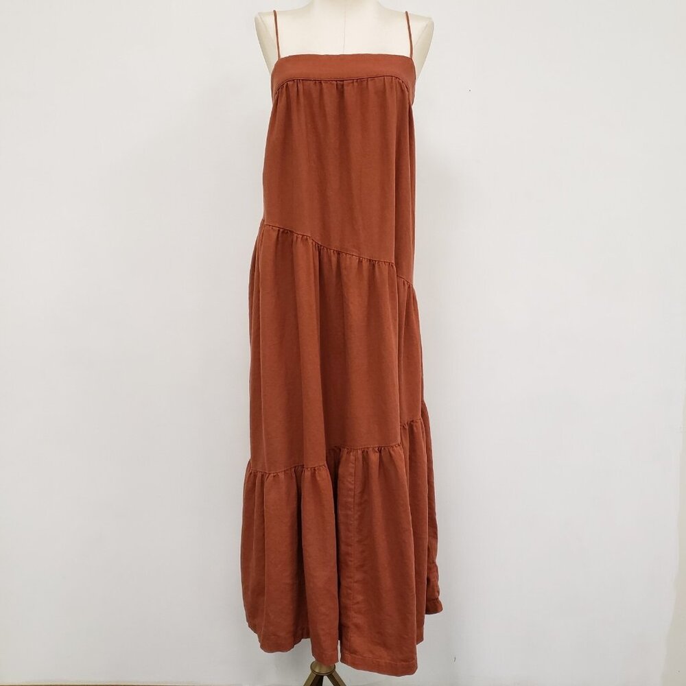Abercrombie & Fitch Womens Asymmetric Linen Lagom Midi Dress Size XS Peasant